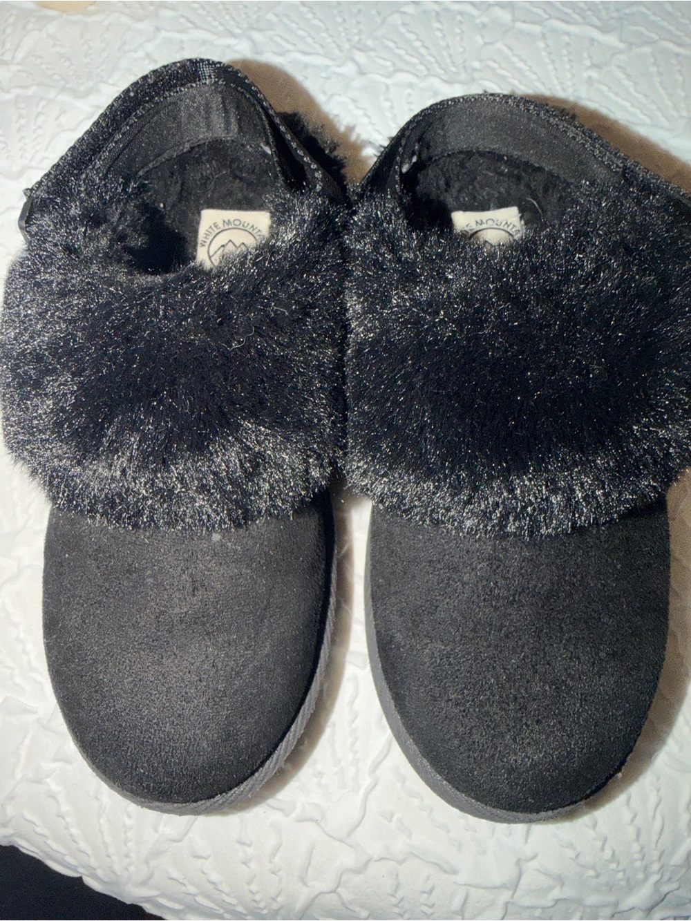 White Mountain Black Faux-Fur Slip-On Slippers for Women
